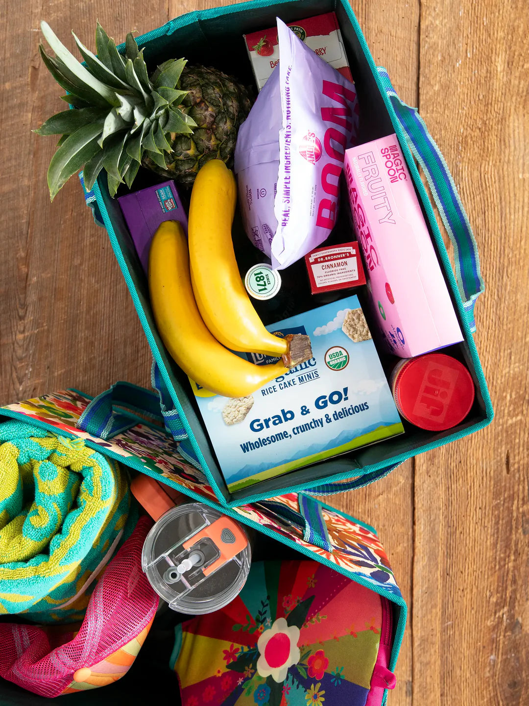 Natural Life Set of 2 Heavy Duty Reusable Grocery & More Box Bags-Bright Floral Garden
