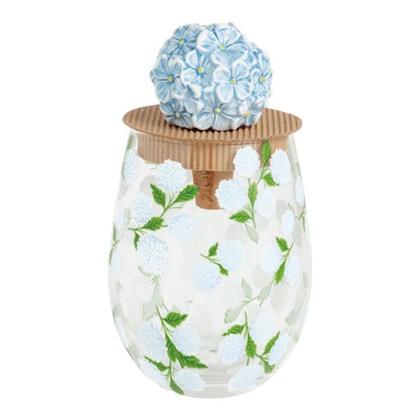 MUD PIE HYDRANGEA WINE GLASS & TOPPER SET
