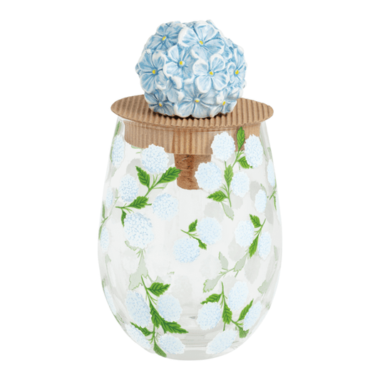 MUD PIE HYDRANGEA WINE GLASS & TOPPER SET