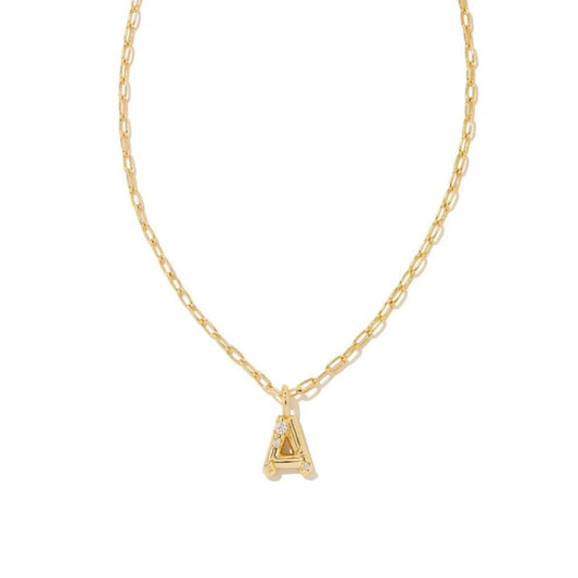 KENDRA SCOTT CRYSTAL LETTER A SHORT PENDANT NECKLACE GOLD WHITE CZ