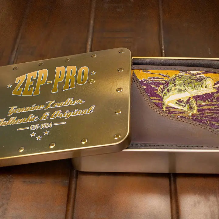 Zep-Pro Bass Men's Bifold Woven Patch Leather Wallet.