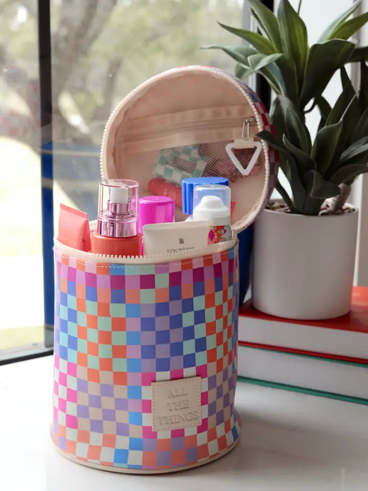 Jadelynn Brooke Barrel Organizer Toiletry Bag - All the Things (Checkered)