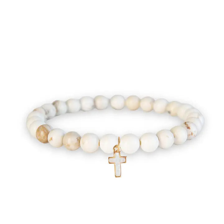 Lenny & Eva Scripture Bracelet with Cross Charm-Howlite