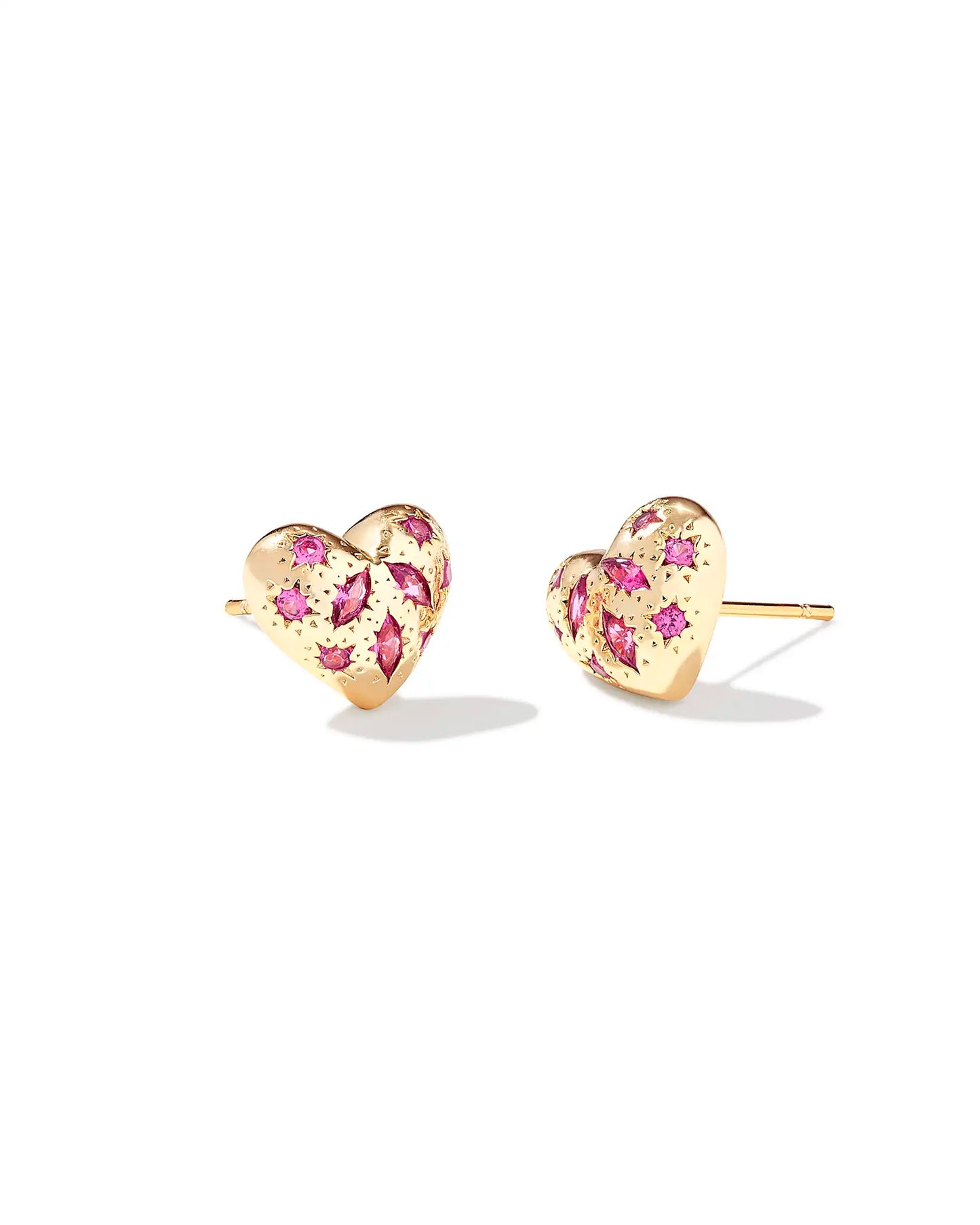 Kendra Scott Holland Gold Heart Stud Earrings in Pink Crystal