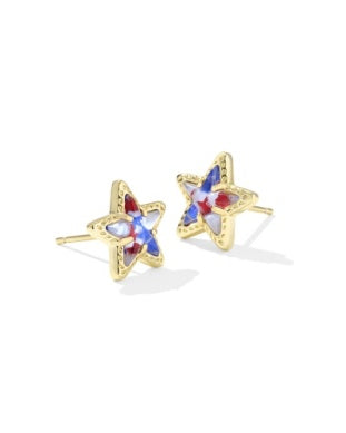 KENDRA SCOTT CASSIDY STUD EARRINGS GOLD RED WHITE BLUE STAR ILLUSION