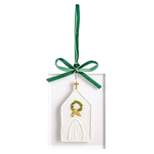 MUD PIE CHURCH PAINTED ACRYLIC ORNAMENT