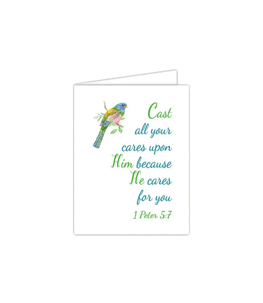 Standing on the Word Notecard Bird with verse: 1 Peter 5:7 cast your cares