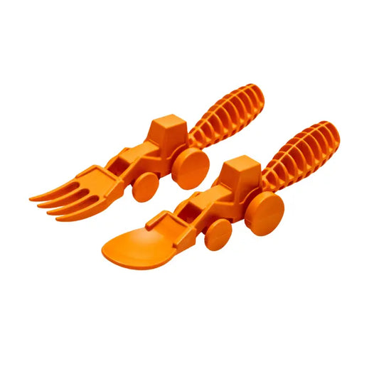 Constructive Eating Set of 2 Tractor Utensils-Orange