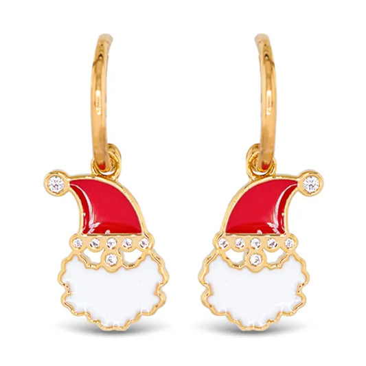 Amanda Blu Gold Cz & Enamel Santa Huggie Hoop Earring