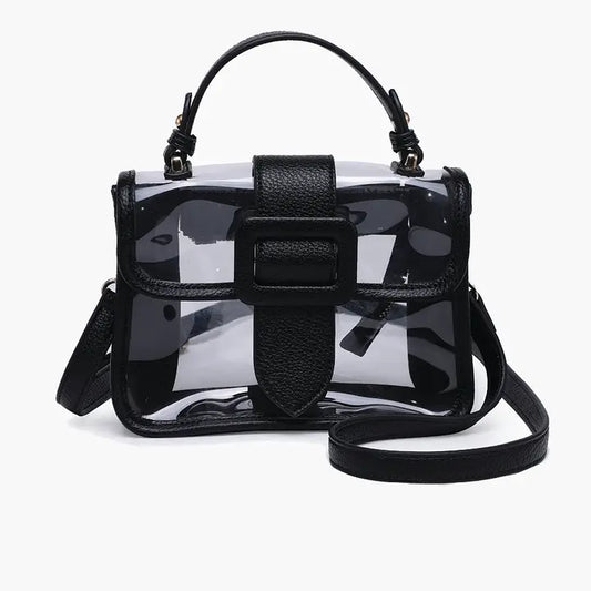 Jen & Co Toni Clear Flapover Crossbody Bag – Stadium Purse-Black