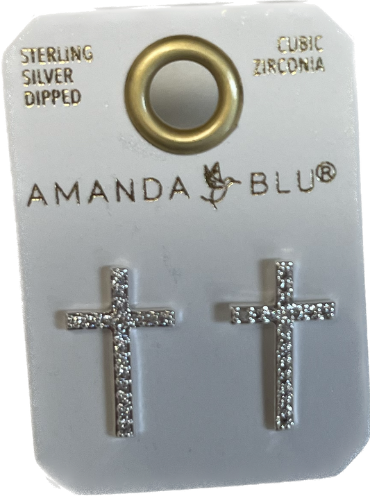 Amanda Blu Silver Cross Stud Earrings