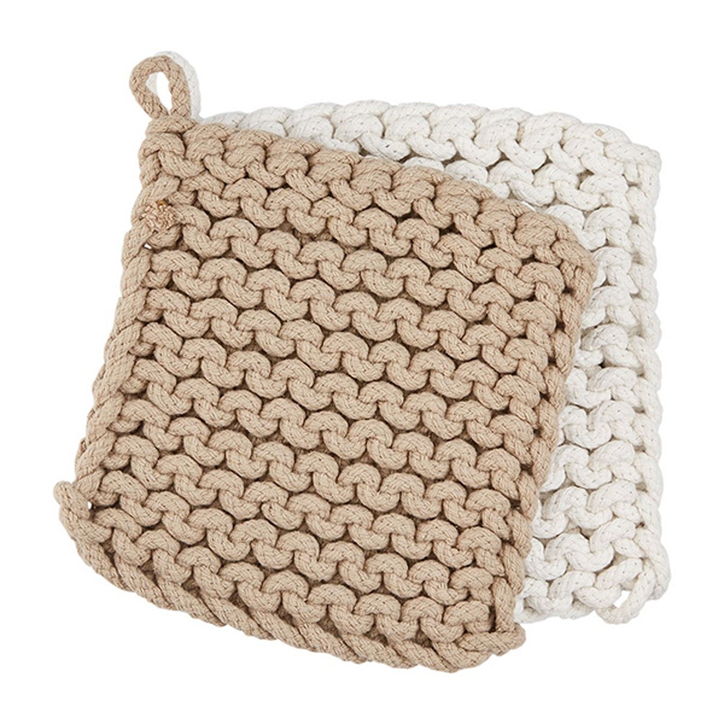 MUD PIE Taupe Crocheted Pot Holders