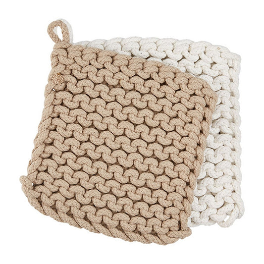 MUD PIE Taupe Crocheted Pot Holders
