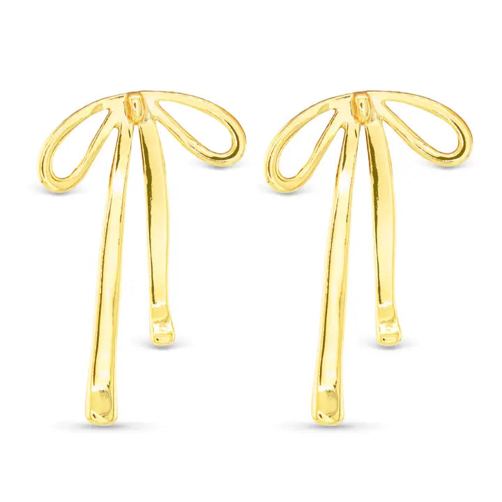 Amanda Blu Delicate Long Bow Stud Earrings-Yellow Gold