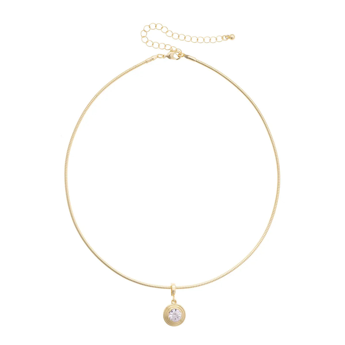 Canvas Style Bezel Pendant Skinny Collar Necklace in Shiny Gold
