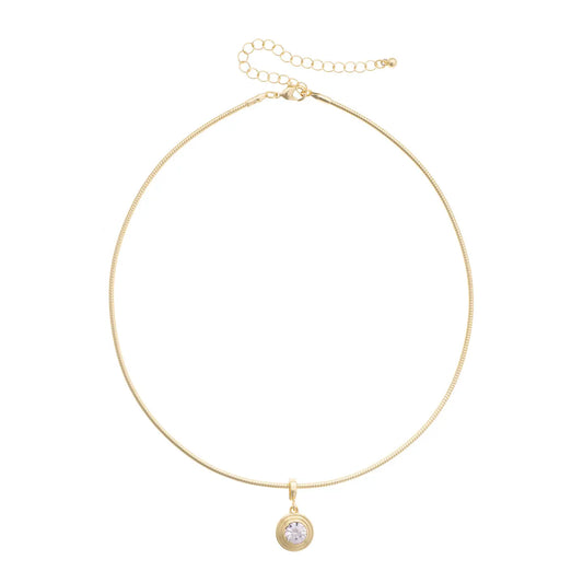 Canvas Style Bezel Pendant Skinny Collar Necklace in Shiny Gold