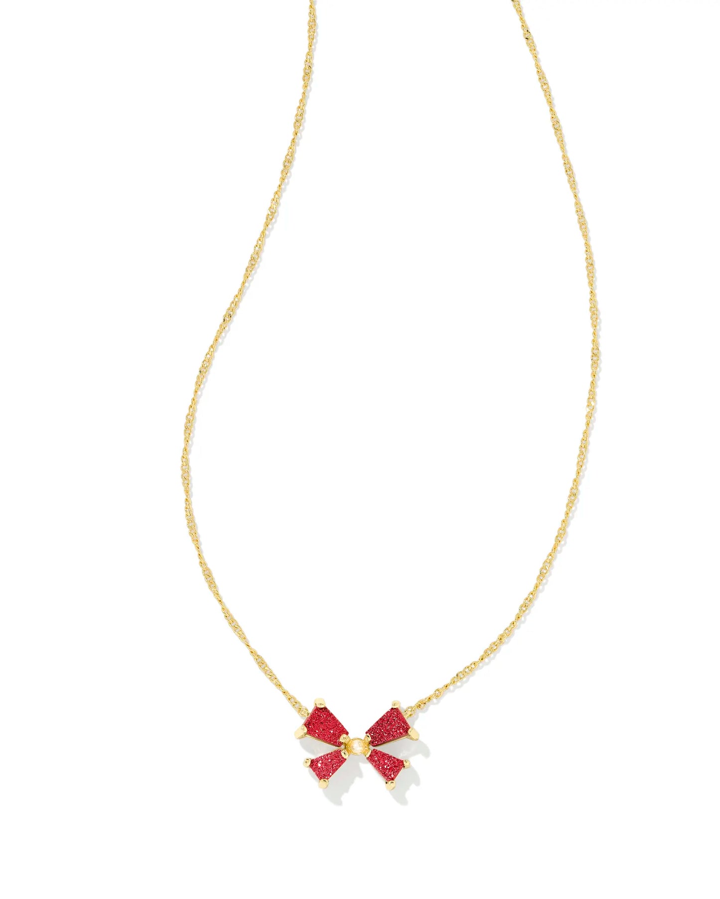 Kendra Scott Blair Gold Bow Small Short Pendant Necklace in Bright Red