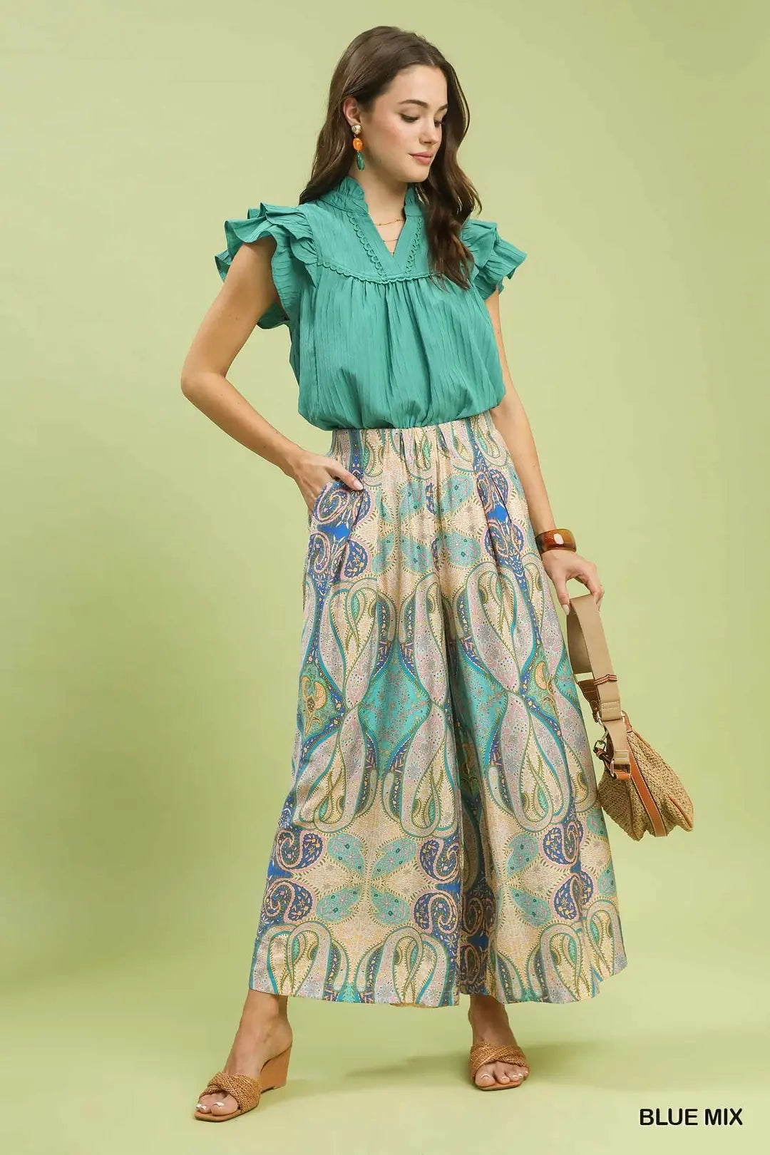 Umgee Printed Pull-On Skirt Pants