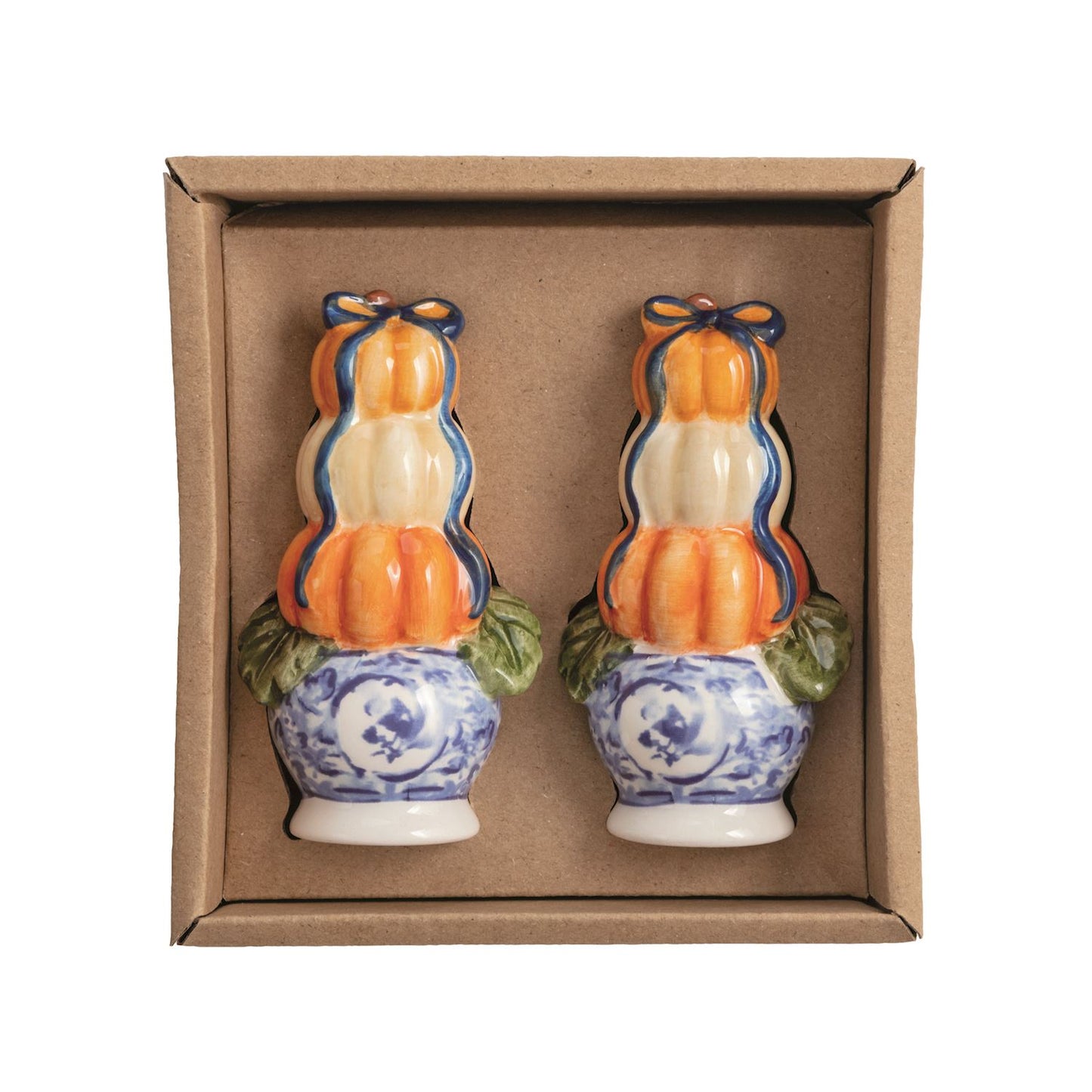 MUD PIE PUMPKIN TOPIARY SALT & PEPPER SHAKER SET