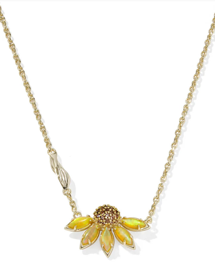 KENDRA SCOTT ANYA FLOWER SHORT PENDANT NECKLACE GOLD YELLOW MIX
