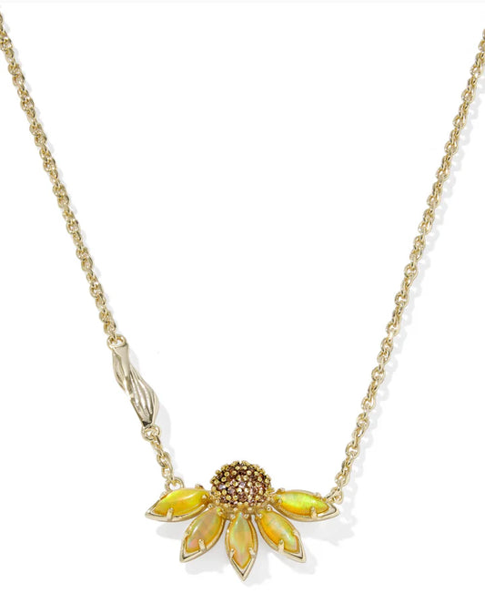 KENDRA SCOTT ANYA FLOWER SHORT PENDANT NECKLACE GOLD YELLOW MIX