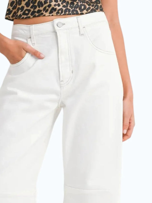 Just Black Denim - Seamed Barrel Jean-Off White
