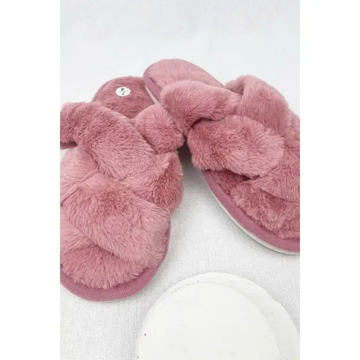 Love and Repeat Soft Tone Bow Cozy Indoor Open Toe Slipper