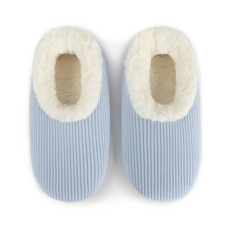 Snoozies! Womens Solid Corduroy Slipper With Memory Foam Sole Baby Blue