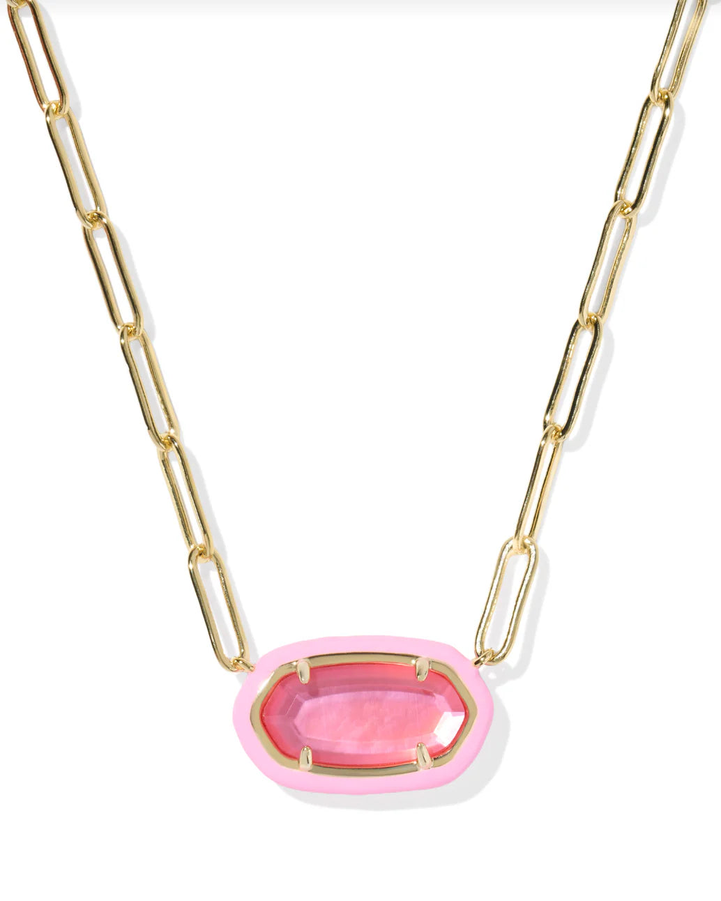 KENDRA SCOTT ELISA ENAMEL FRAME PAPERCLIP NECKLACE GOLD BRIGHT PINK ILLUSION