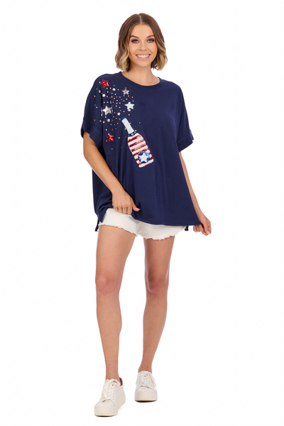 MUD PIE 4TH OF JULY SPARKLE TOP-NAVY