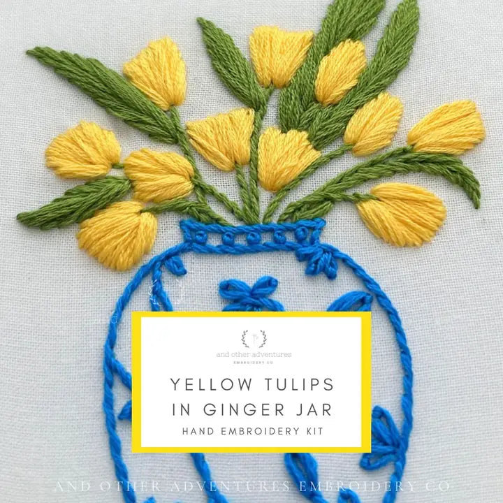 And Other Adventures Embroidery Co Hand Embroidery Kit - Yellow Tulips in Ginger Jar