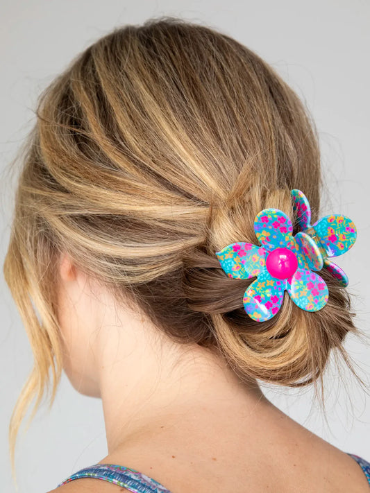 Natural Life Daisy Flower Hair Clip-Neon Turquoise