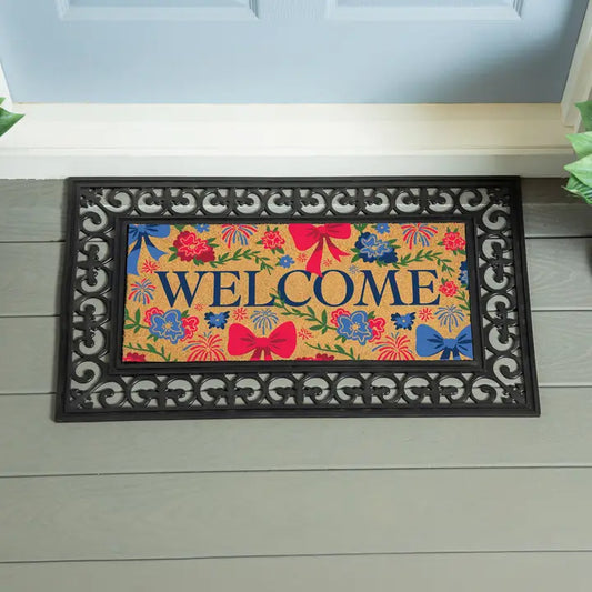 Evergreen Enterprises American Classic Red White & Bows Flocked Coir Sassafras Switch Mat