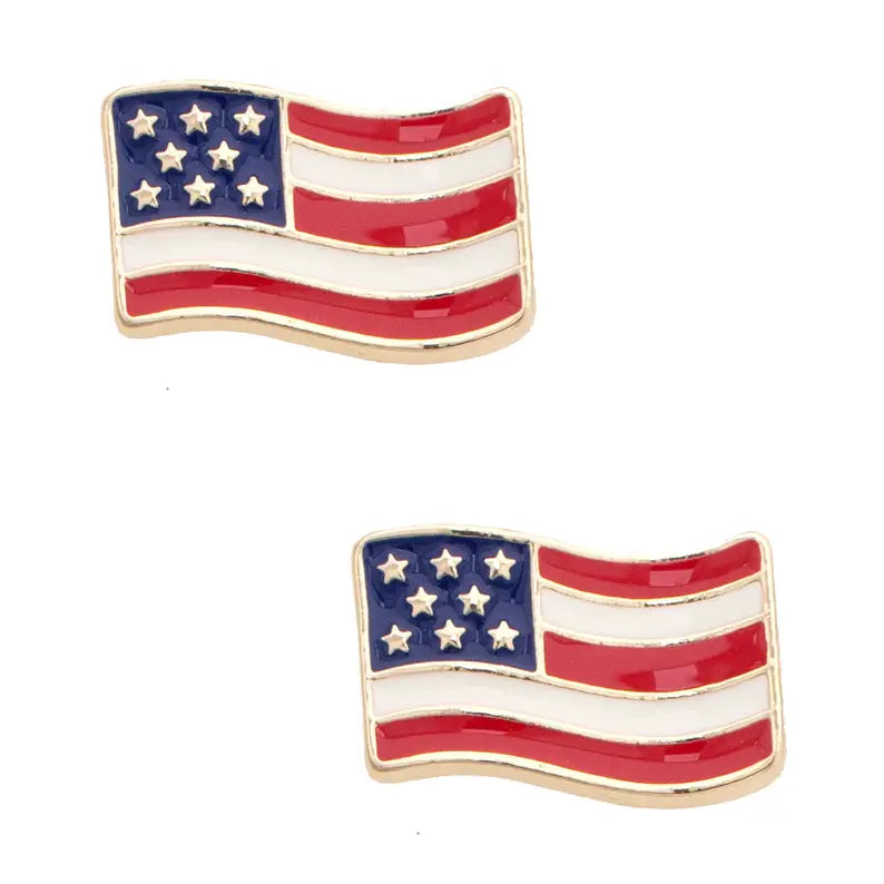 Canvas Style American Flag Enamel Stud Earrings in Red, White, & Blue