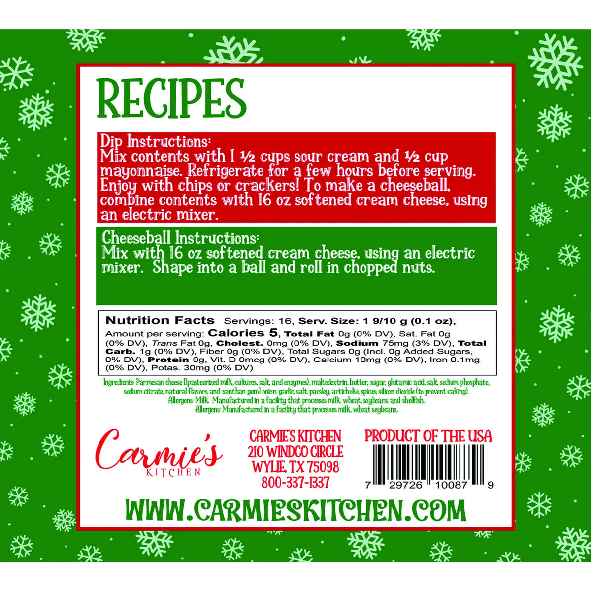 Carmie's Kitchen Parmesan Noel Dip Mix - Holiday Collection