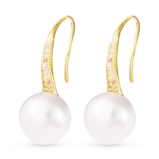 Amanda Blu Dazzling Pearl Drop Earrings with Gold & Cubic Zirconia