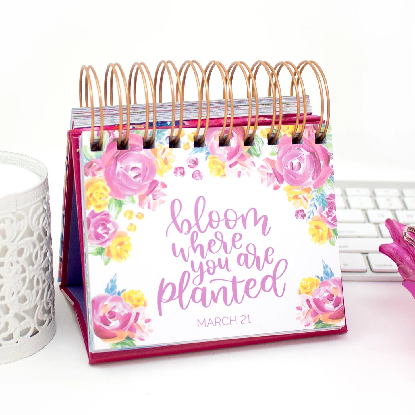 bloom Daily Planners Inspirational Perpetual Desk Easel, Hand-lettered