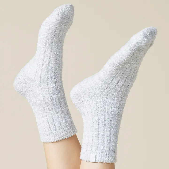 Softies Cozy Marshmallow Crew Socks with Grippers For Women-Heather Grey