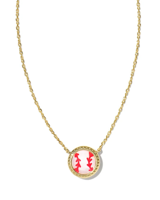 Kendra Scott Baseball Gold Short Pendant Necklace in Ivory Mother-of-