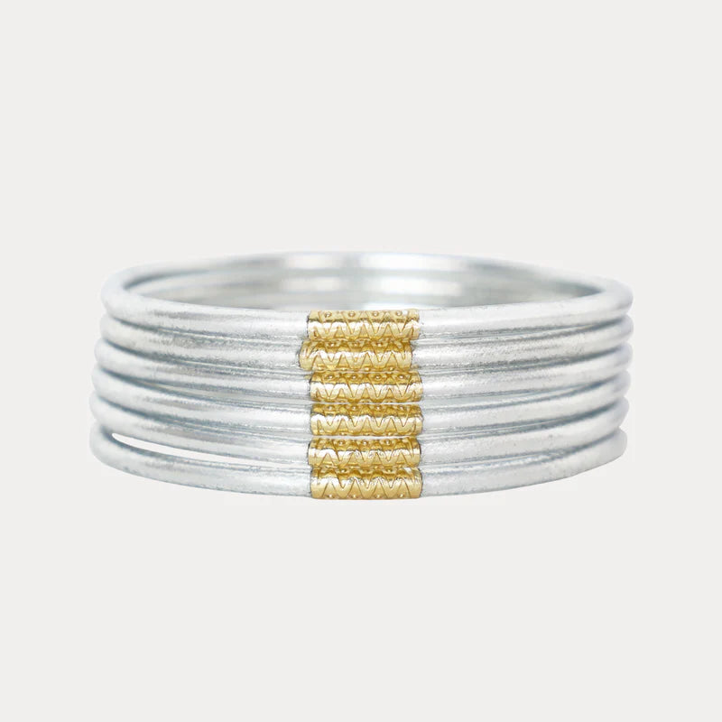 BUDHAGIRL SILVER LUMINE ALL WEATHER BANGLES® (SET OF 6)