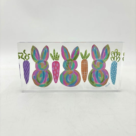Trade Cie 8x.8x4" Acrylic Table Block, Bunnies and Carrots Brights ©Haley Bush
