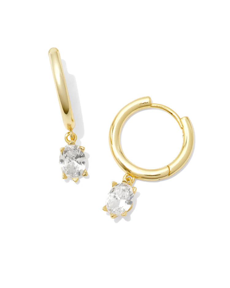Kendra Scott Cailin Single Stone Huggie Earrings In Gold White Crystal