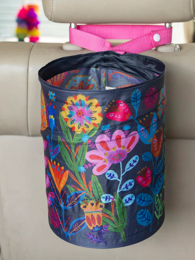 Natural Life Pop-Up Car Trash Can-Navy Folk Flower