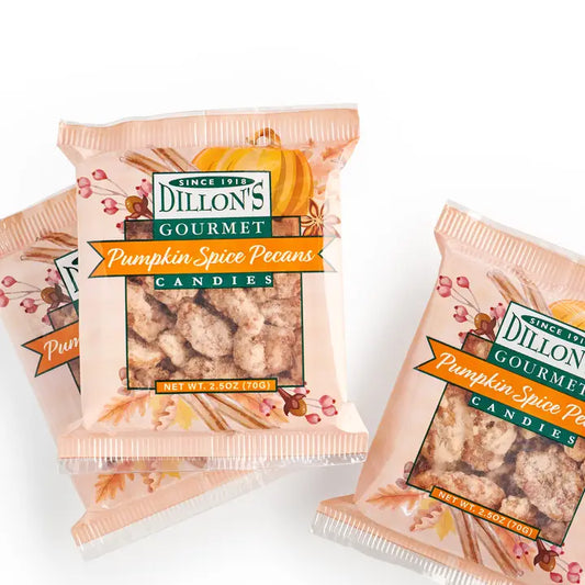 Dillon Candy Company Pecans, Pumpkin Spice, 2.5 oz Snack Tray (New)