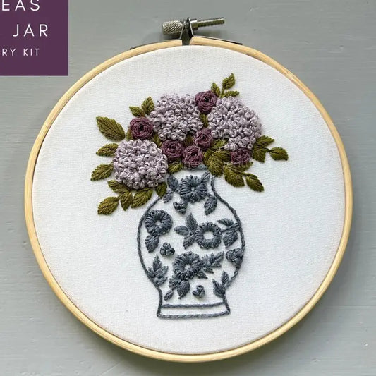 And Other Adventures Embroidery Co Hand Embroidery Kit - Plum Roses & Hydrangeas in Ginger Jar