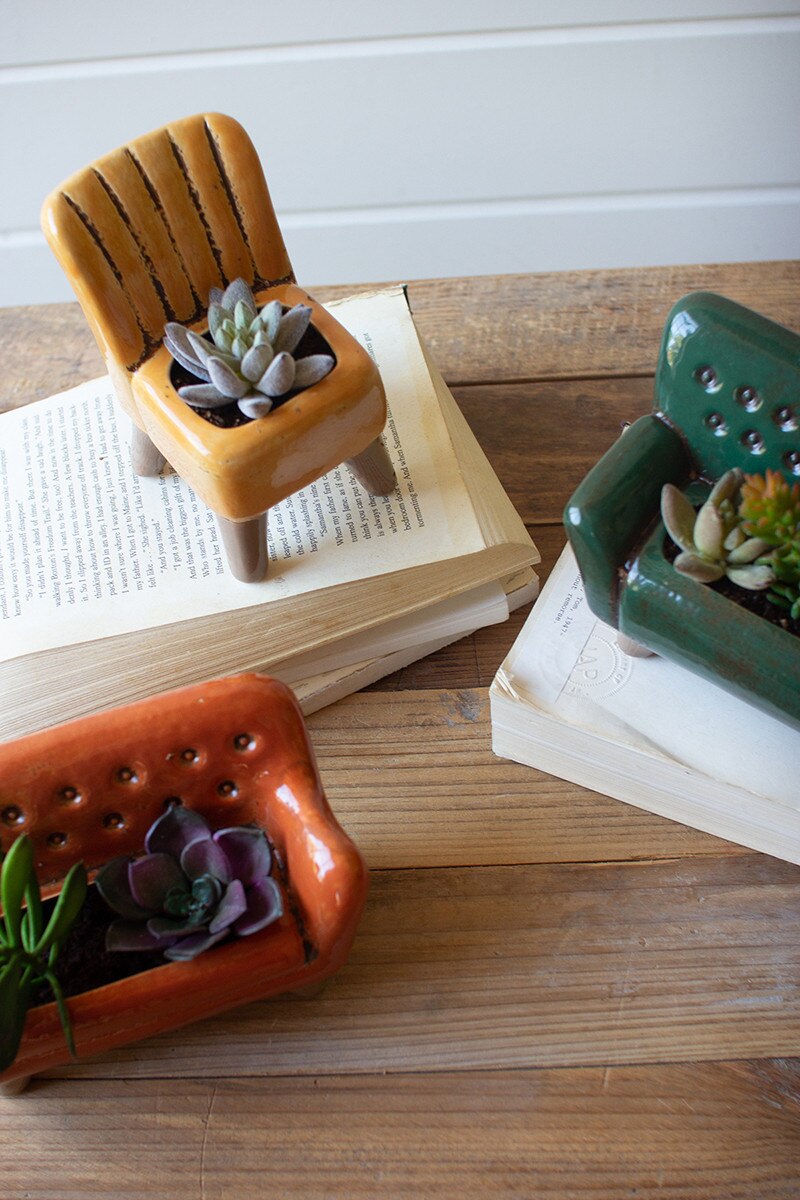 Kalalou Ceramic Sofa and Chair Planters