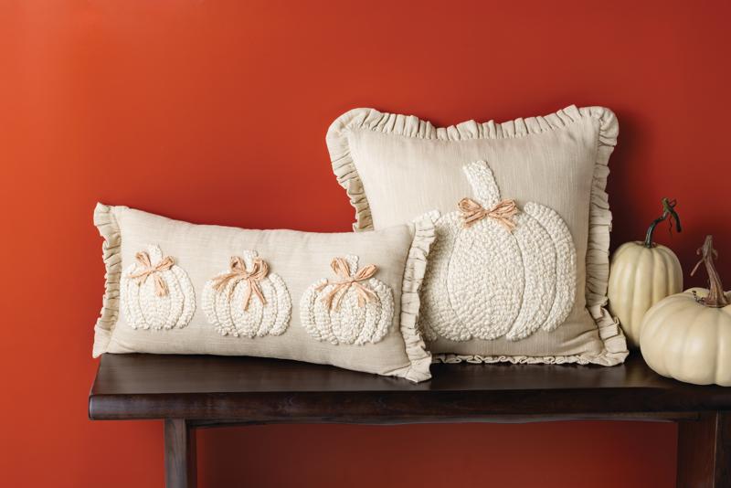 MUD PIE LUMBAR EMBROIDERED WHITE PUMPKIN PILLOW