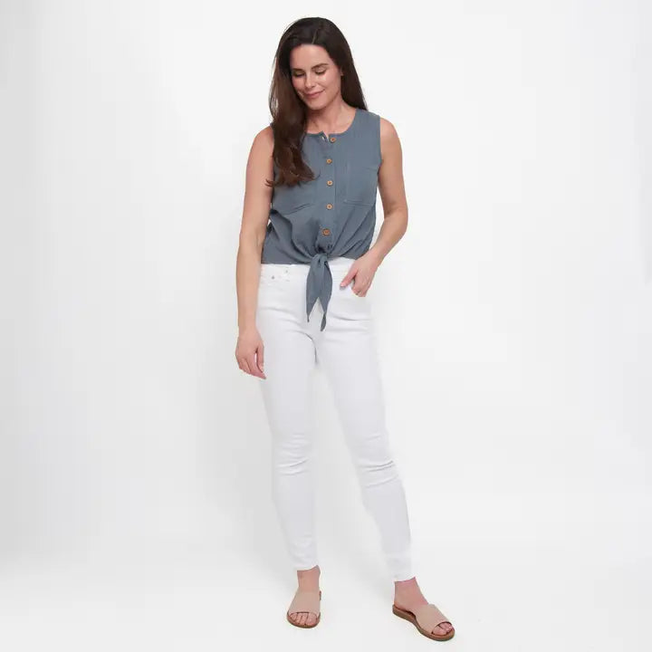 Elsie & Zoey Tank Top Jasmine Cotton Gauze Button Up Scoop Neck