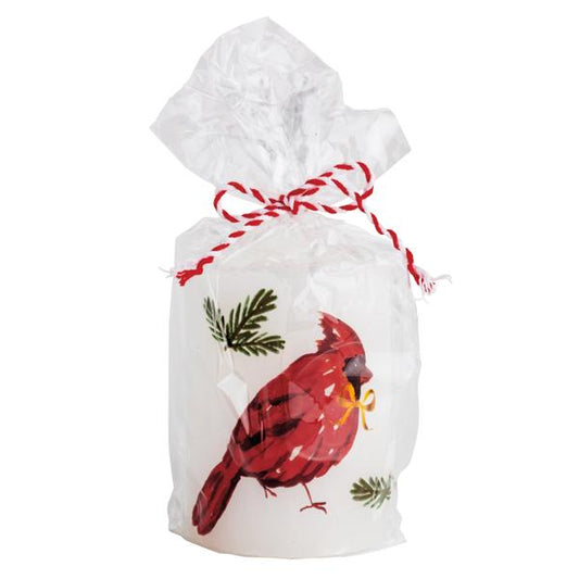 MUD PIE TOILE CARDINAL PAINTED PILLAR CANDLE