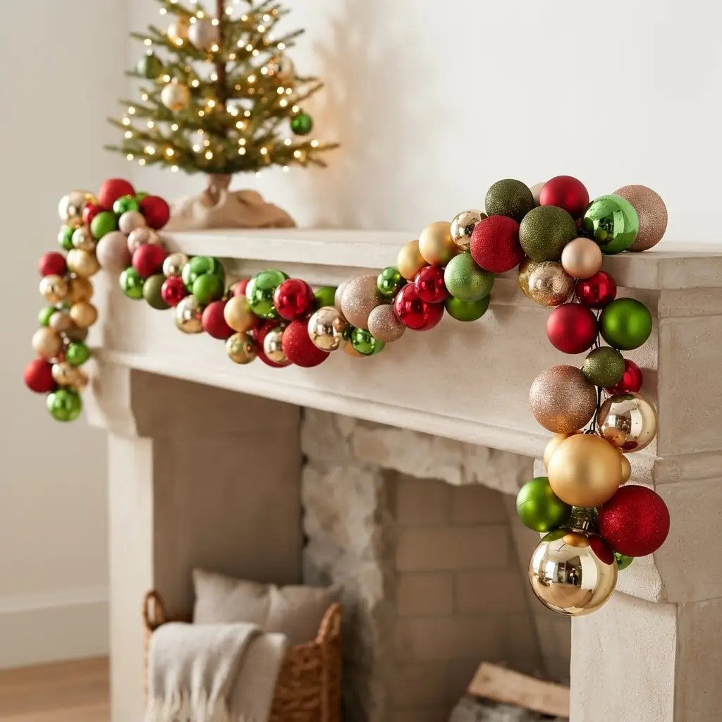 David Christopher's 70.8" Red/Green/Metallic Gold Plastic Ball Garland